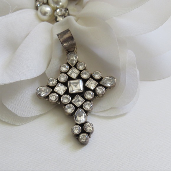 Sterling Silver Antique Gemstone Moissanite Cross - Picture 2 of 4